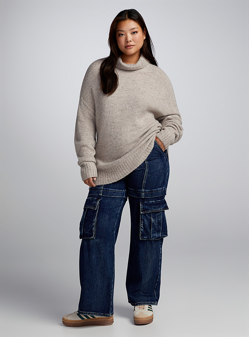 Twik Ecru/Linen Loose turtleneck sweater for women