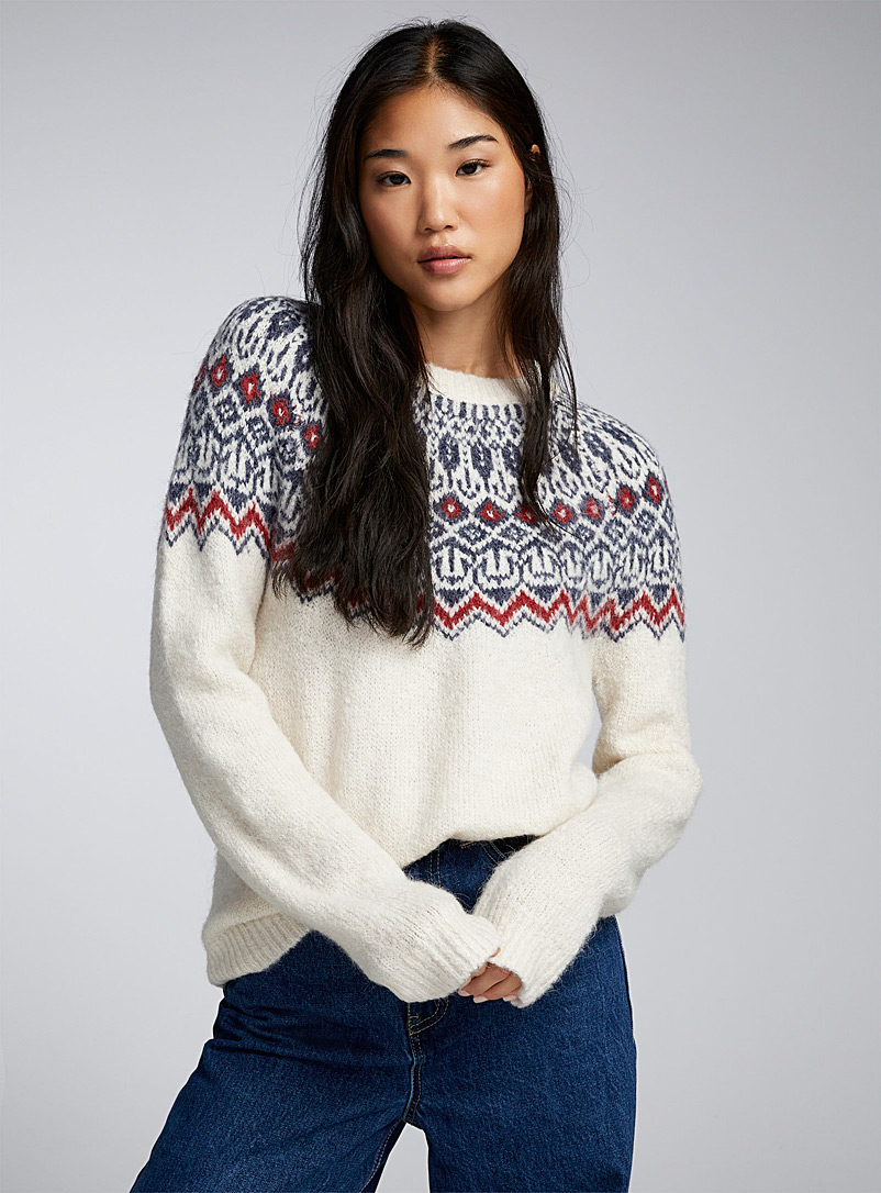 Twik Cream Beige Touch of wool Fair Isle sweater for women