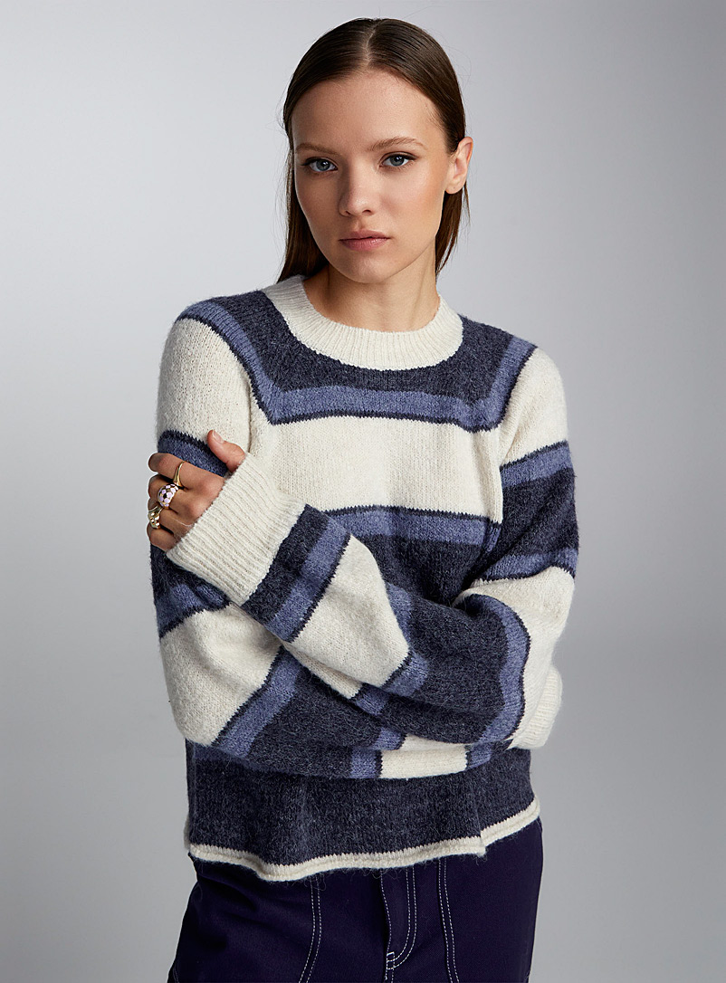 Twik Patterned Grey Striped sweater for women