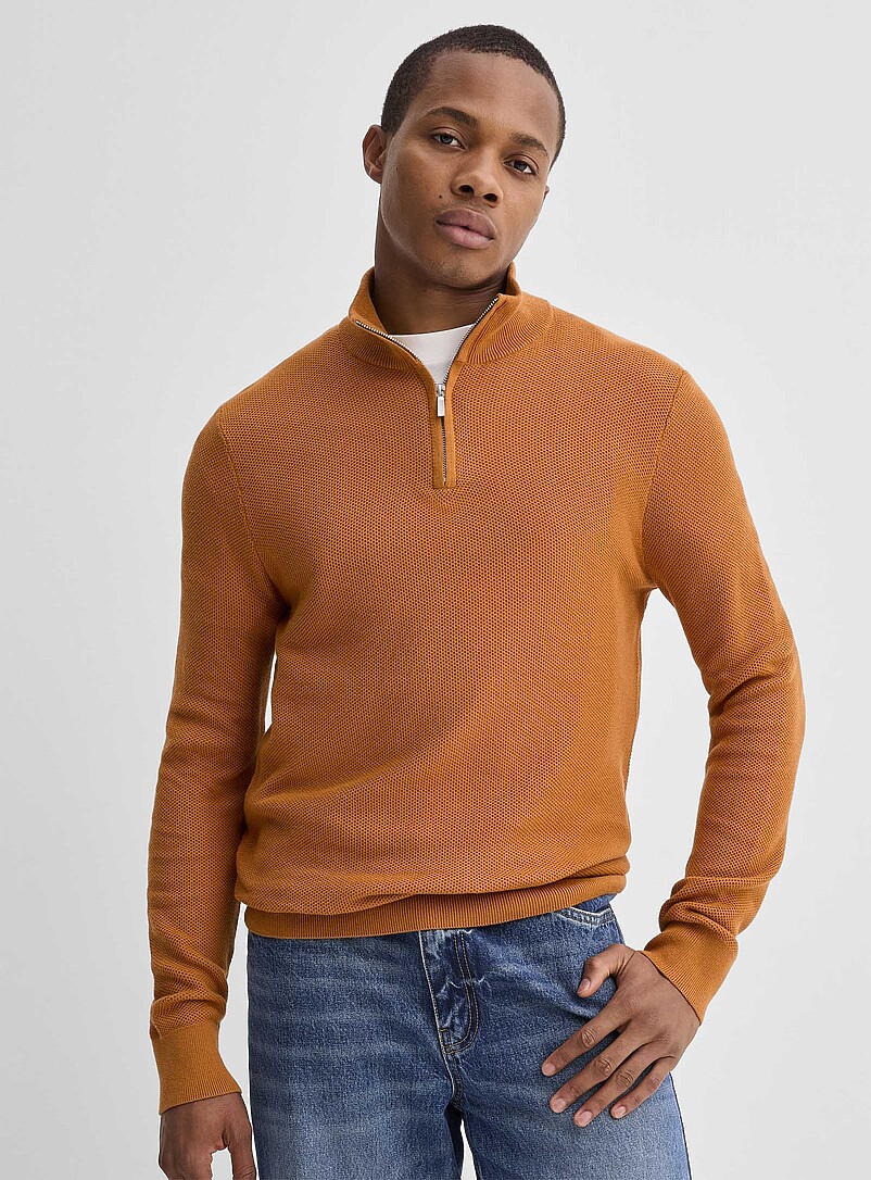 Pull Tricoté Indicode Homme – Col Montant, Demi-fermeture