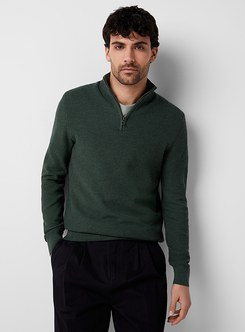 Le 31 Green Honeycomb knit mock-neck sweater for men