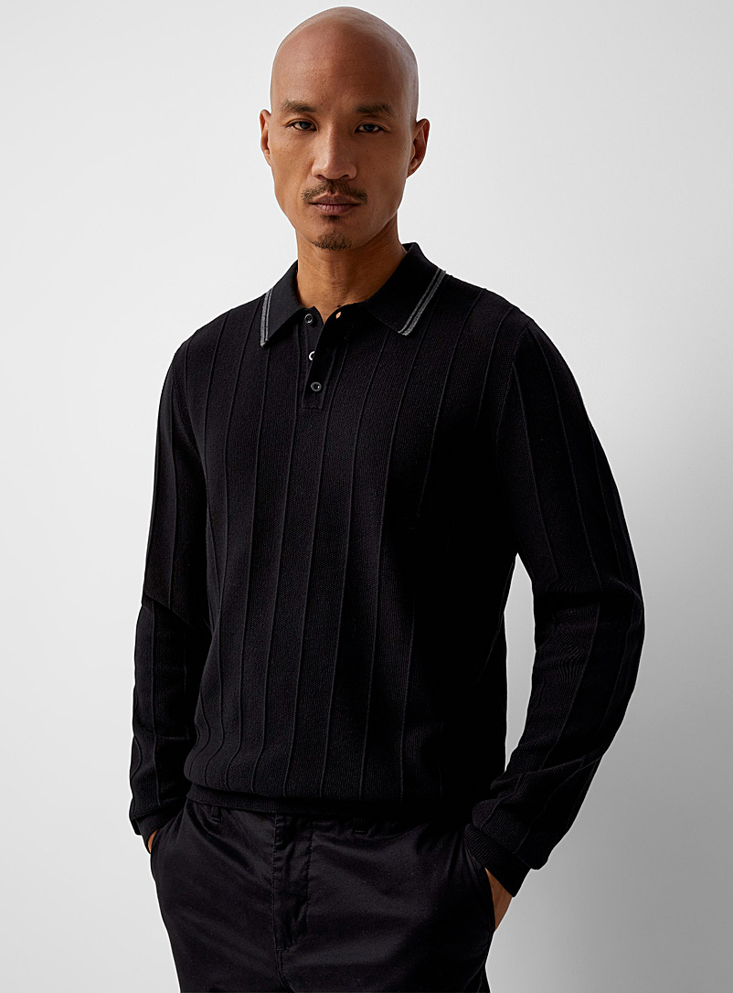 Embossed stripe knit polo | Le 31 | Shop Men's V-Neck Sweaters