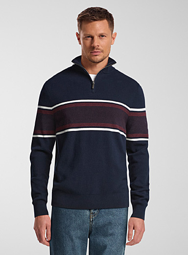 Pull Homme Kenneth Cole Reaction XS, Col Zippé Noir Et Gris Rayé - Occasion Très Bon état