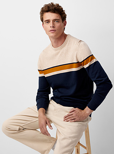 Le 31 Patterned Blue Block-stripe sweater for men