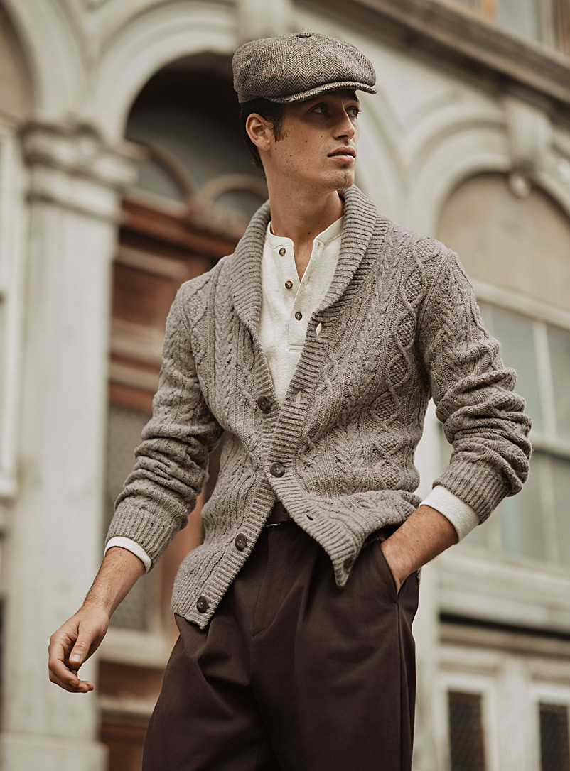Le 31 Ivory White Flecked knit shawl-collar cardigan for men