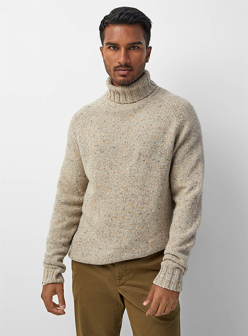 Le 31 Ivory White Flecked knit turtleneck for men