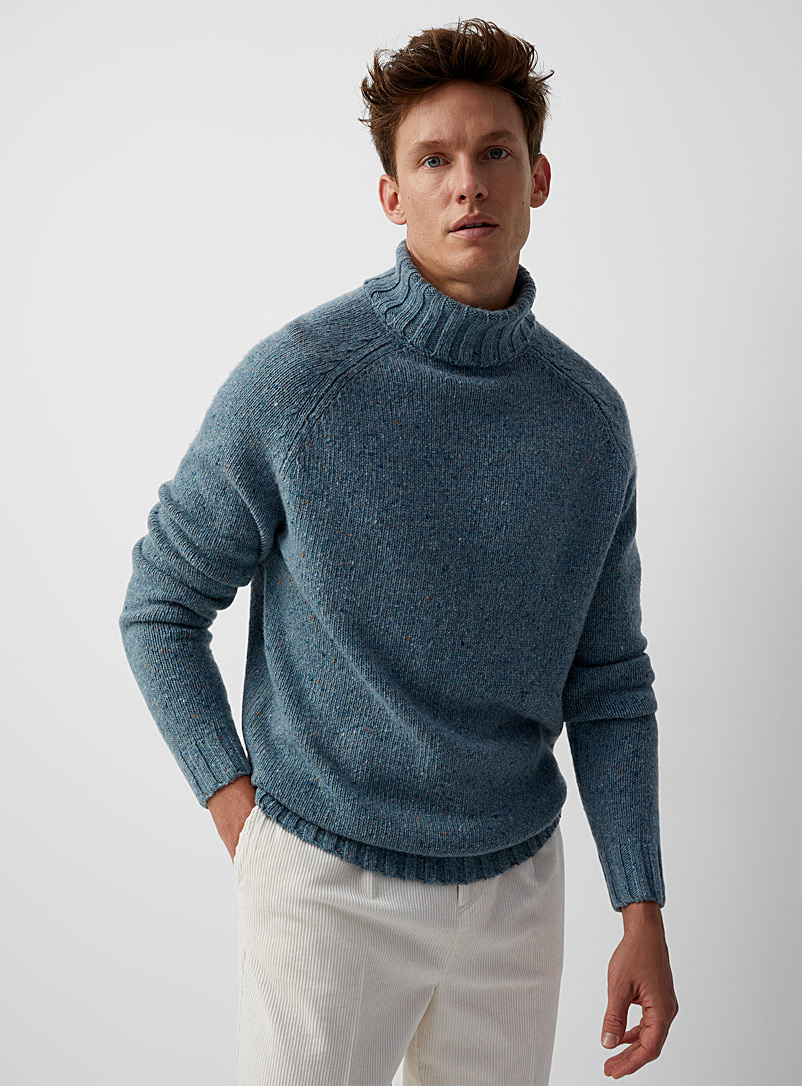 Le 31: Le chandail col roulé tricot moucheté Bleu pâle-bleu poudre pour homme