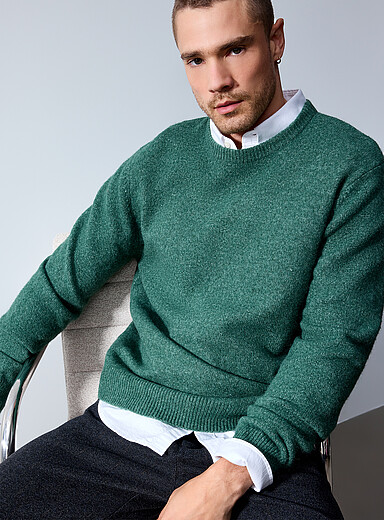 Le 31 Green Minimalist knit sweater for men