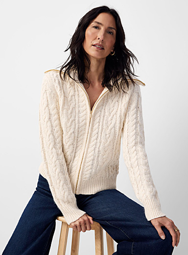 Twisted cable-knit zippered cardigan | Contemporaine | Shop Women's ...