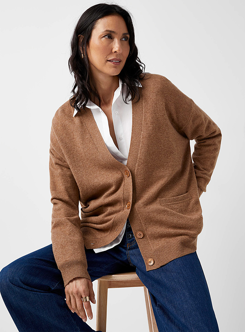 Contemporaine Fawn Responsible wool V-neck cardigan for women