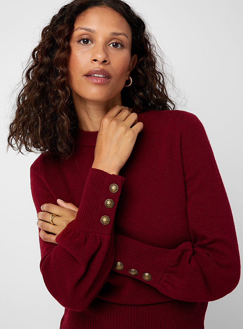 Contemporaine Ruby Red Button-cuff responsible wool sweater for women