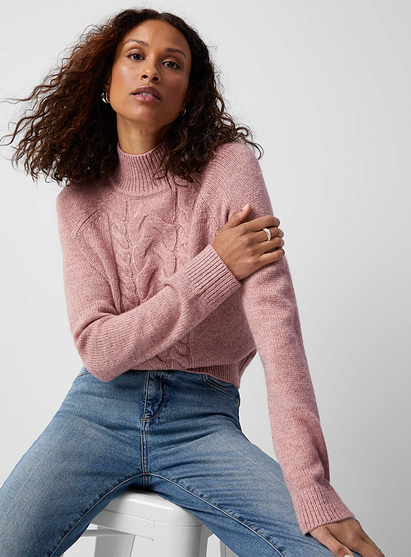 Contemporaine Pink Twisted cabling raglan sweater for women