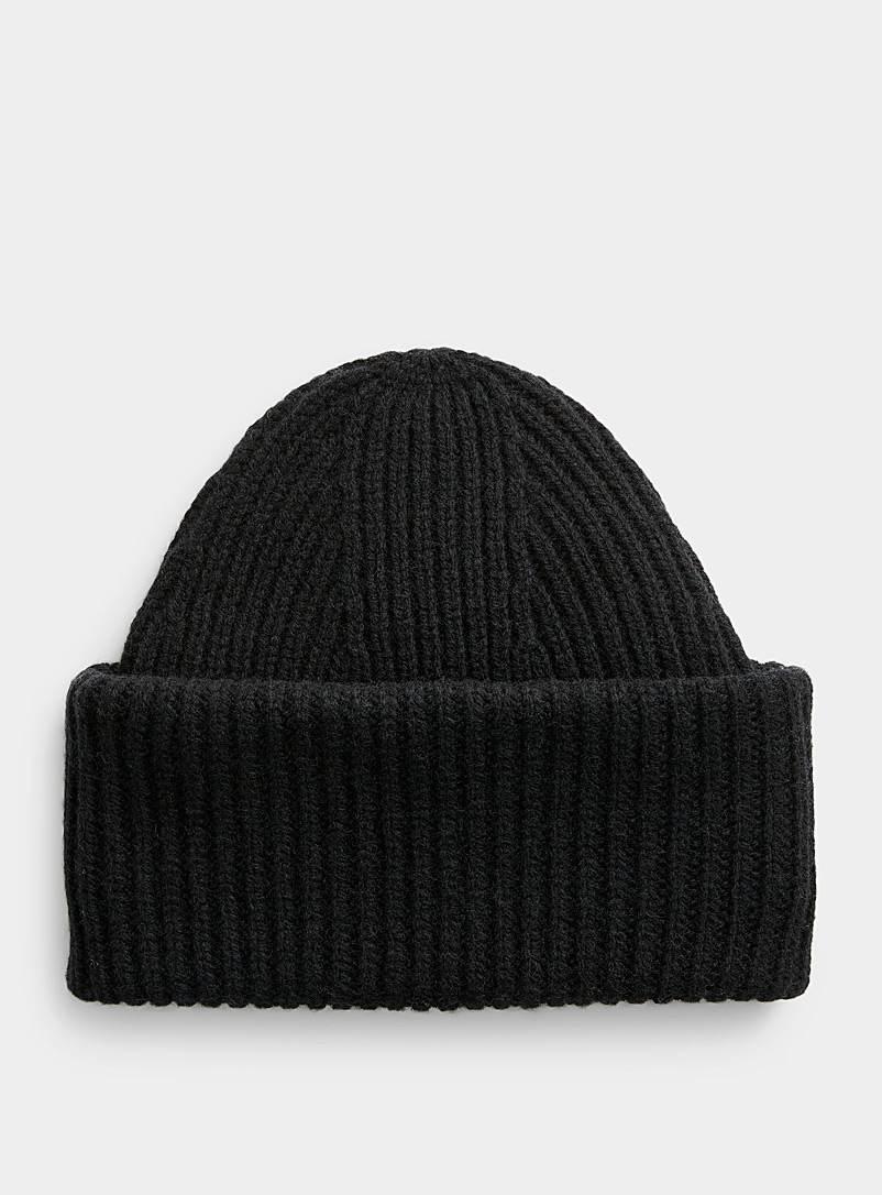 Le 31 Black XL-cuff lambswool tuque for men