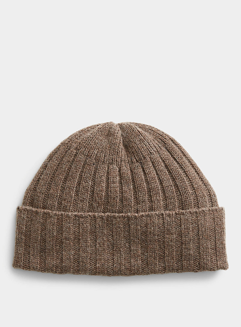 Le 31 Fawn Reprocessed lambswool ribbed tuque for men