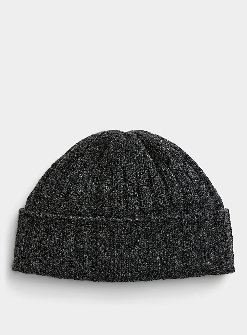 Le 31 Charcoal Reprocessed lambswool ribbed tuque for men