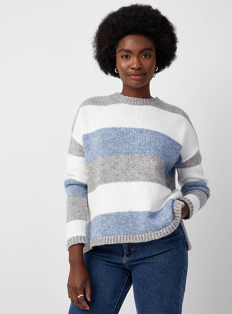 Contemporaine Patterned Blue Block stripes loose sweater for women