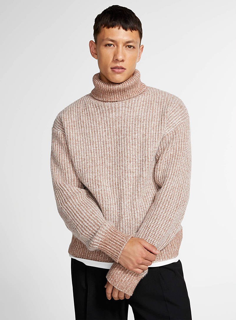Le 31 Fawn Two-tone ribbed sweater for men