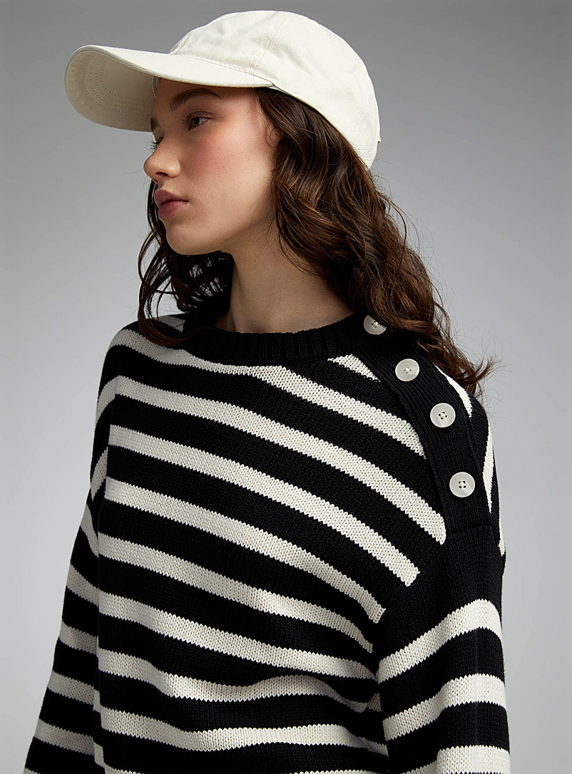 Twik Patterned Black Buttoned-shoulder sweater for women