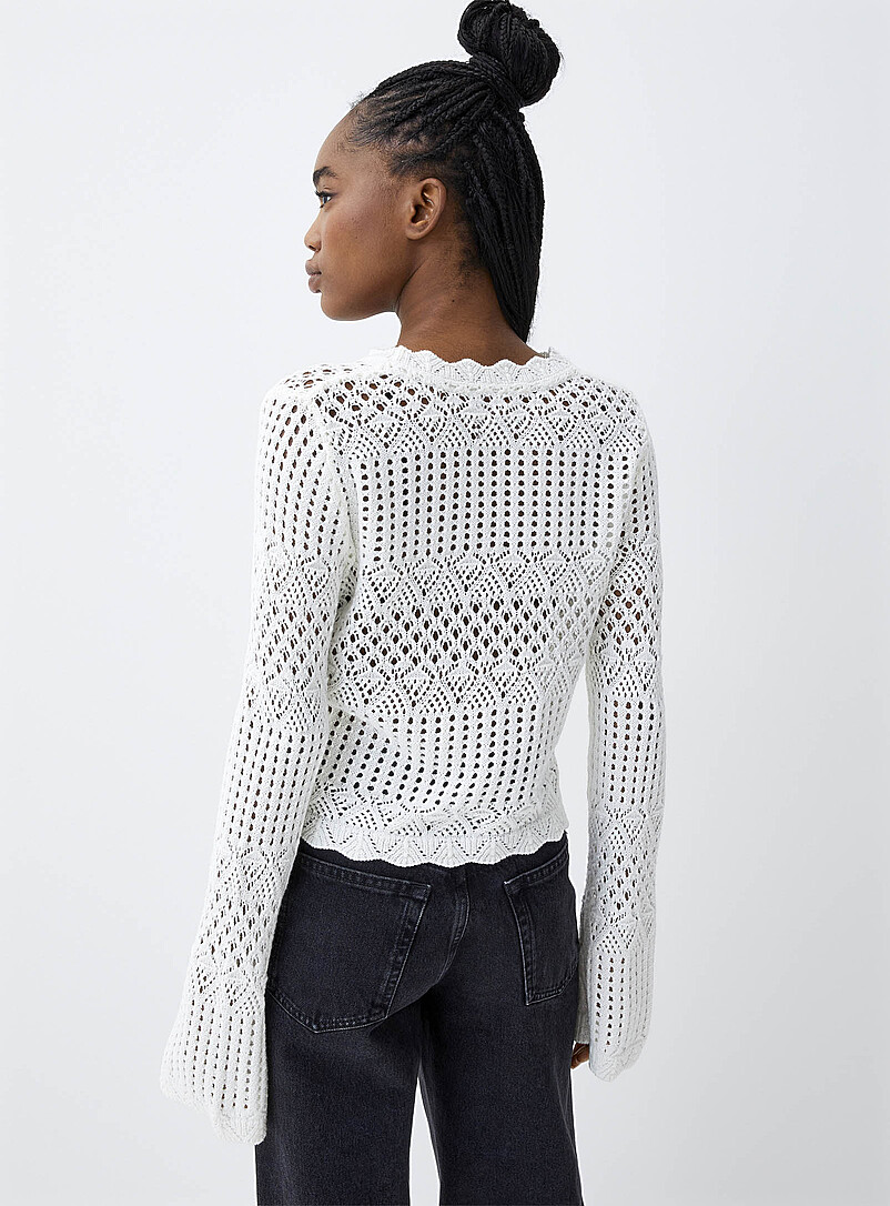 Twik Ivory/Cream Beige Bell-sleeve crocheted sweater for women