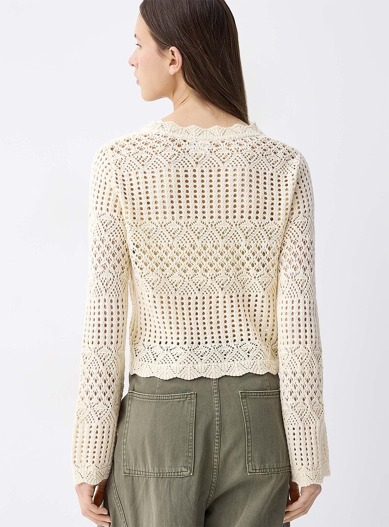 Twik Ivory/Cream Beige Bell-sleeve crocheted sweater for women