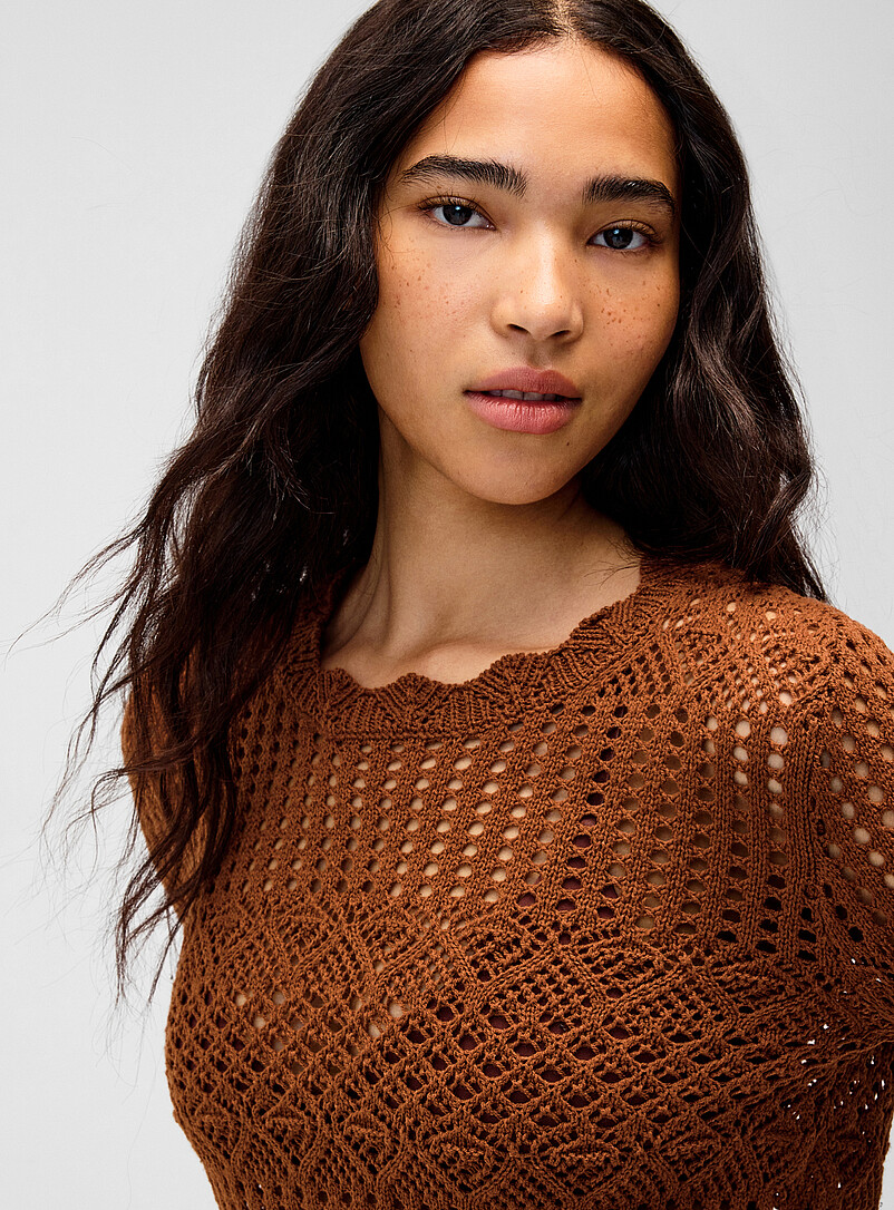 Twik Ivory/Cream Beige Bell-sleeve crocheted sweater for women