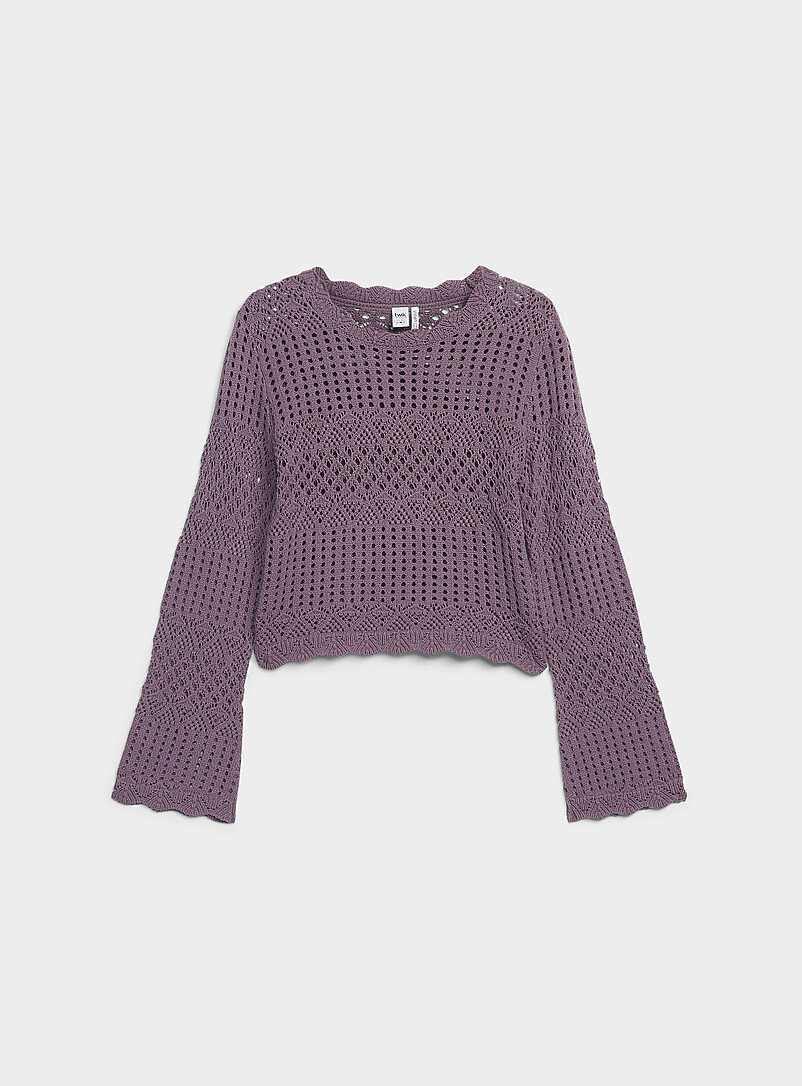 Twik Ivory/Cream Beige Bell-sleeve crocheted sweater for women