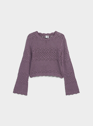 Twik: Le chandail crochet manches cloche Brun clair pour femme