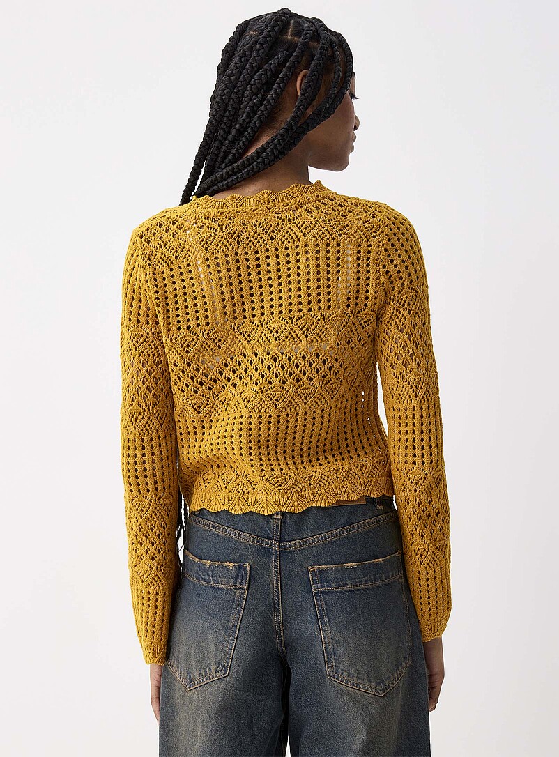 Twik Ivory/Cream Beige Bell-sleeve crocheted sweater for women