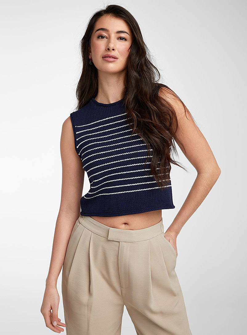 Striped knit cropped cami