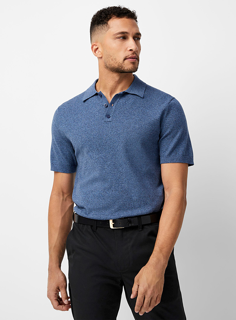 Le 31 Marine Blue Heathered knit polo for men