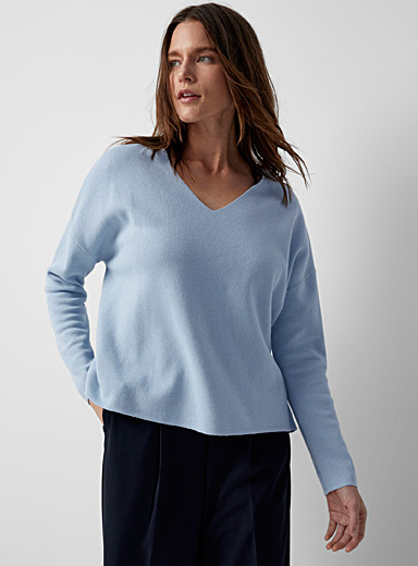 Contemporaine Baby Blue Textured knit loose sweater for women