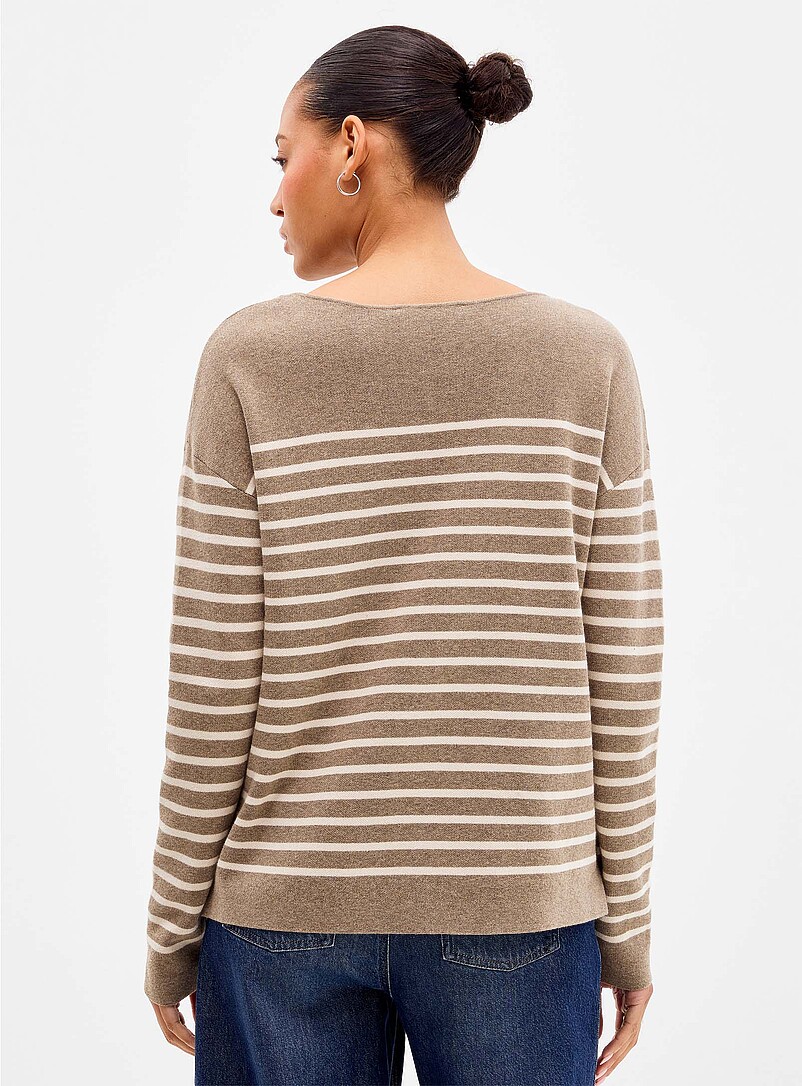 Contemporaine Taupe Structured boat-neck sweater for women