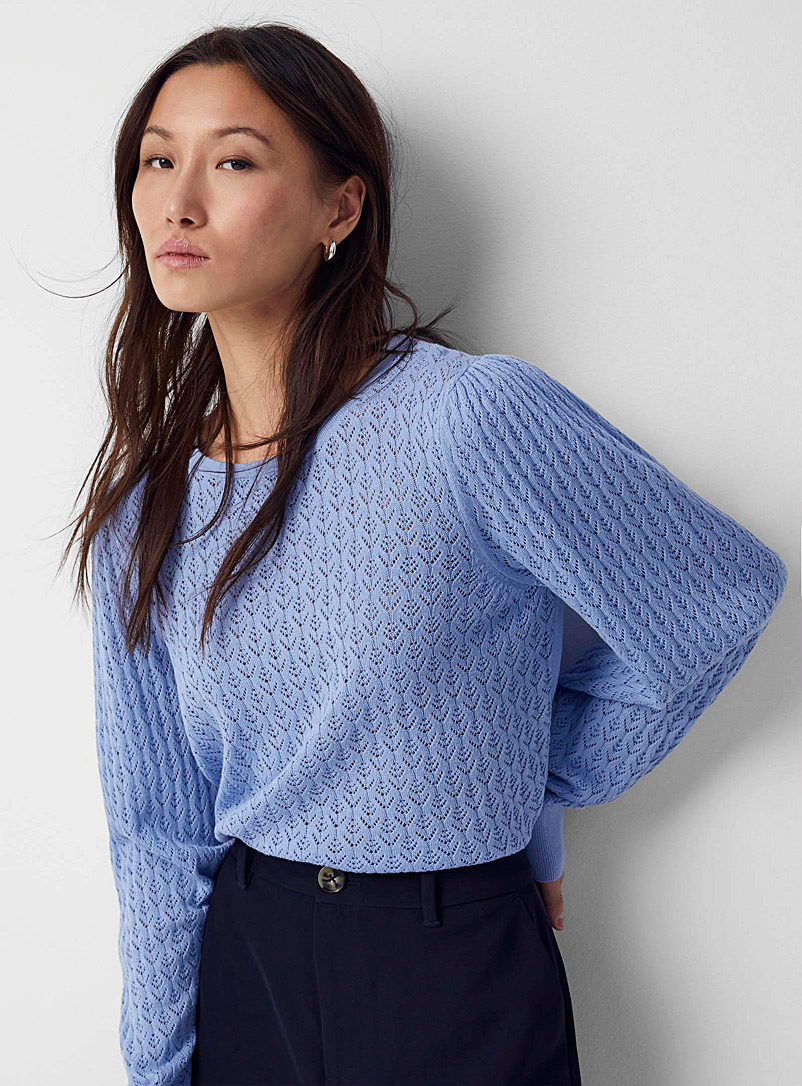 Contemporaine Light blue Puff-sleeve openwork sweater for women