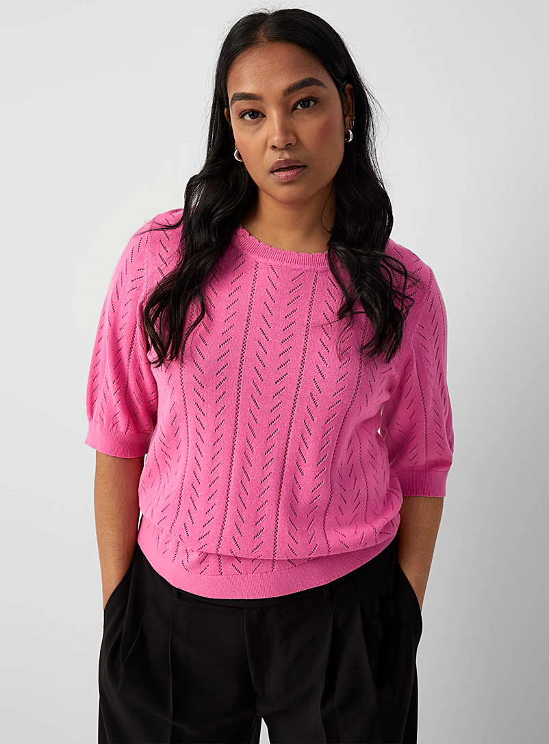 Contemporaine Pink Scalloped collar openwork sweater for women