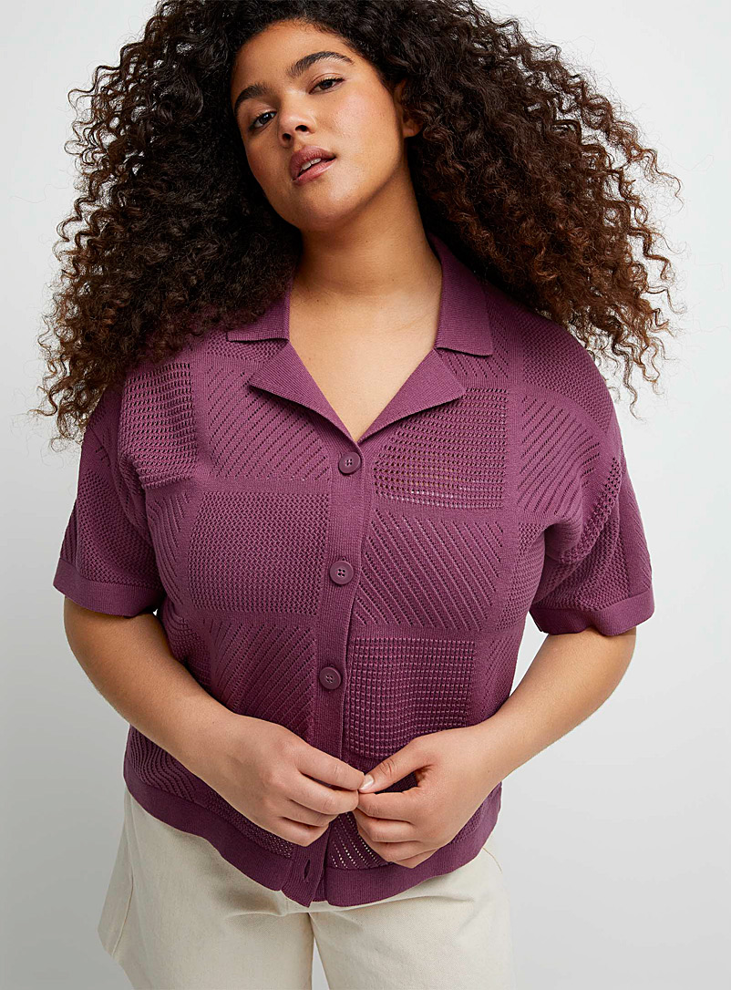 Twik Crimson Checked openwork knit shirt for women