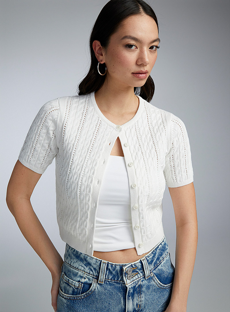 Twik Off White Cables and openwork cropped cardigan for women