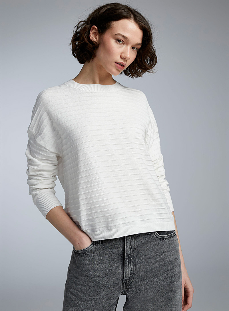 Twik Off White Horizontal ribbing sweater for women