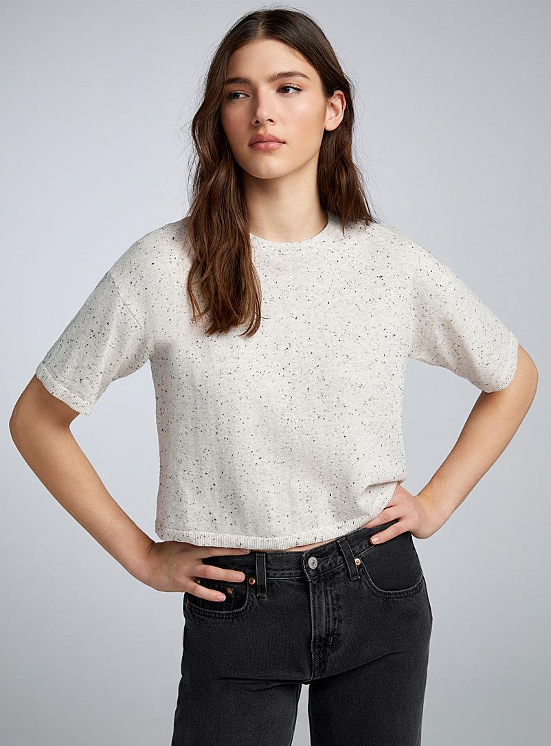 Twik: Le chandail tricot confettis Blanc à motifs pour femme
