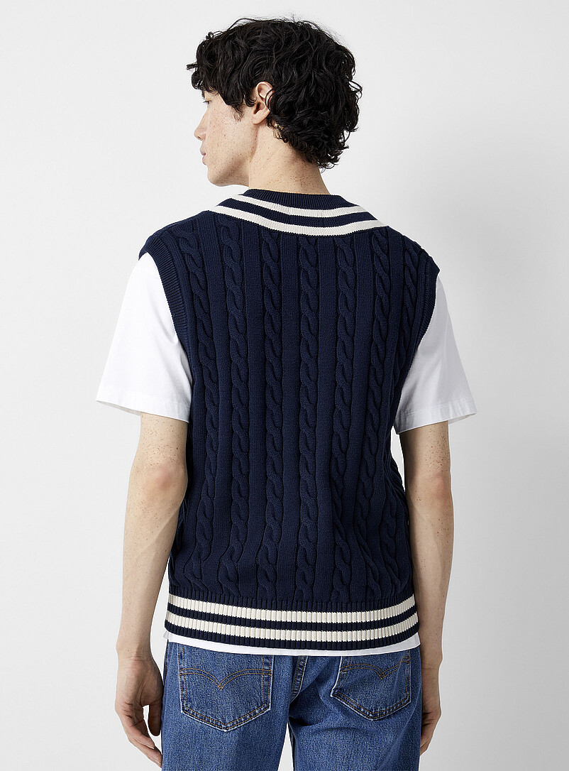 Le 31 Navy/Midnight Blue Preppy sweater vest for men