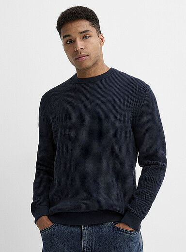Le 31: Le chandail tricot gaufr&eacute; Bleu marine - Bleu nuit pour homme