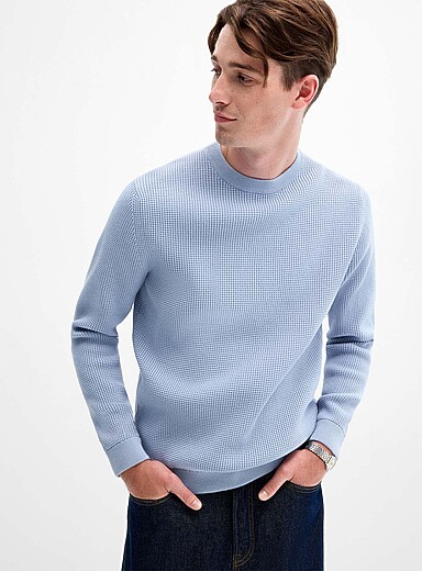 Le 31: Le chandail tricot gaufr&eacute; Bleu p&acirc;le - Bleu ciel pour homme
