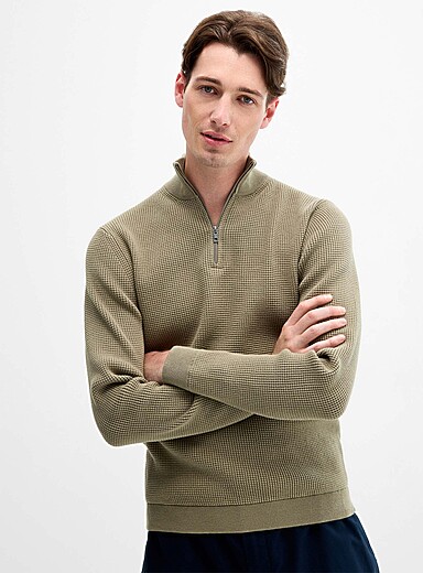 Zip-neck waffle-knit sweater