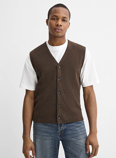 Le 31: Le cardigan sans manches &eacute;pur&eacute; Brun  pour homme
