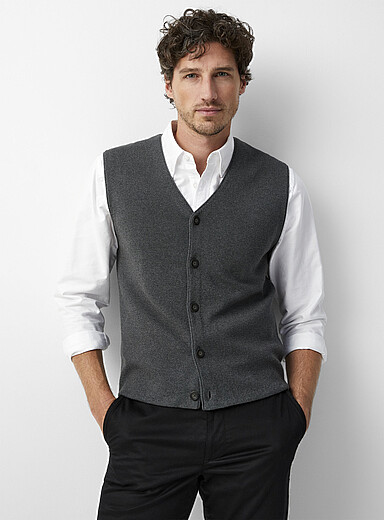 Le 31: Le cardigan sans manches &eacute;pur&eacute; Charbon pour homme