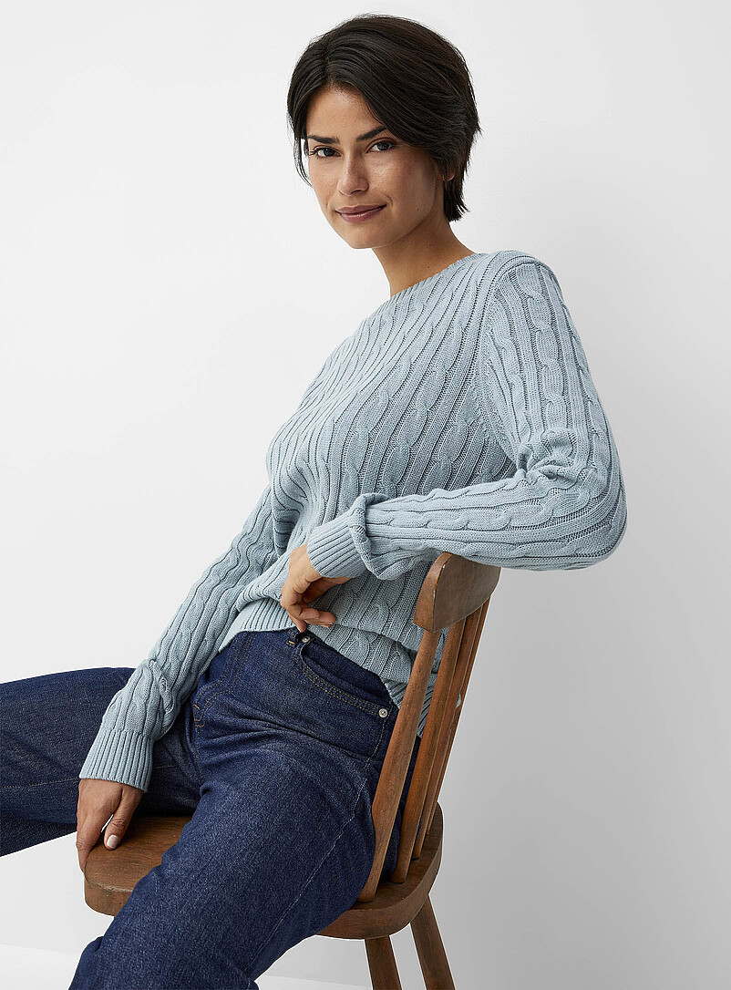 Contemporaine Patterned White Reprocessed cotton cables sweater for women