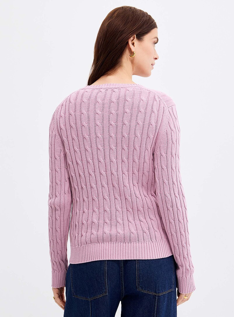 Contemporaine: Le chandail c&acirc;bles coton retransform&eacute; Blanc &agrave; motifs pour femme