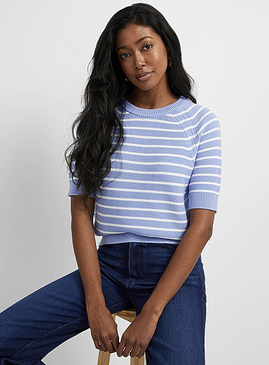 Haut Tricoté Manches Courtes Laundry à Rayures Multicolores - Taille M - Occasion TB état