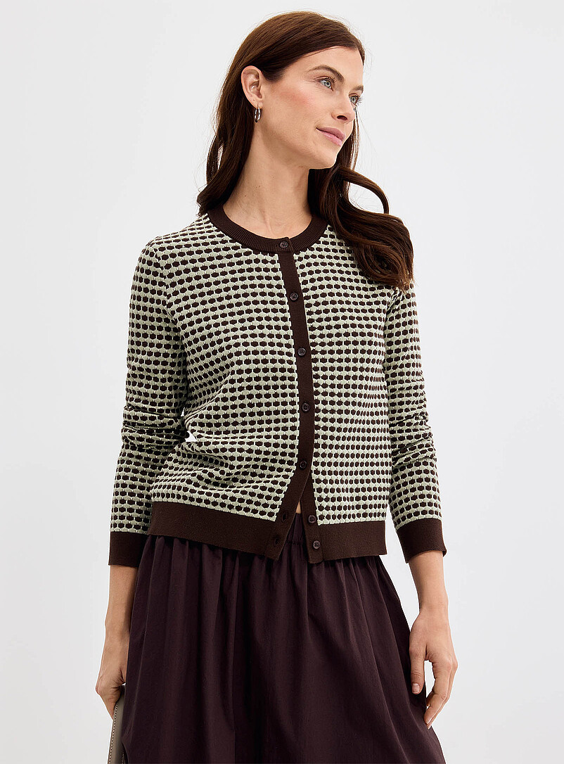 Contemporaine: Le cardigan fin tricot texture &eacute;cailles Bleu &agrave; motifs pour femme