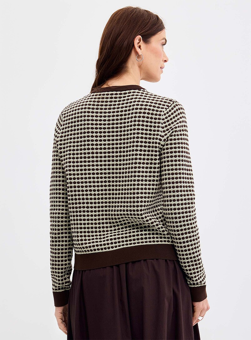 Contemporaine: Le cardigan fin tricot texture &eacute;cailles Bleu &agrave; motifs pour femme