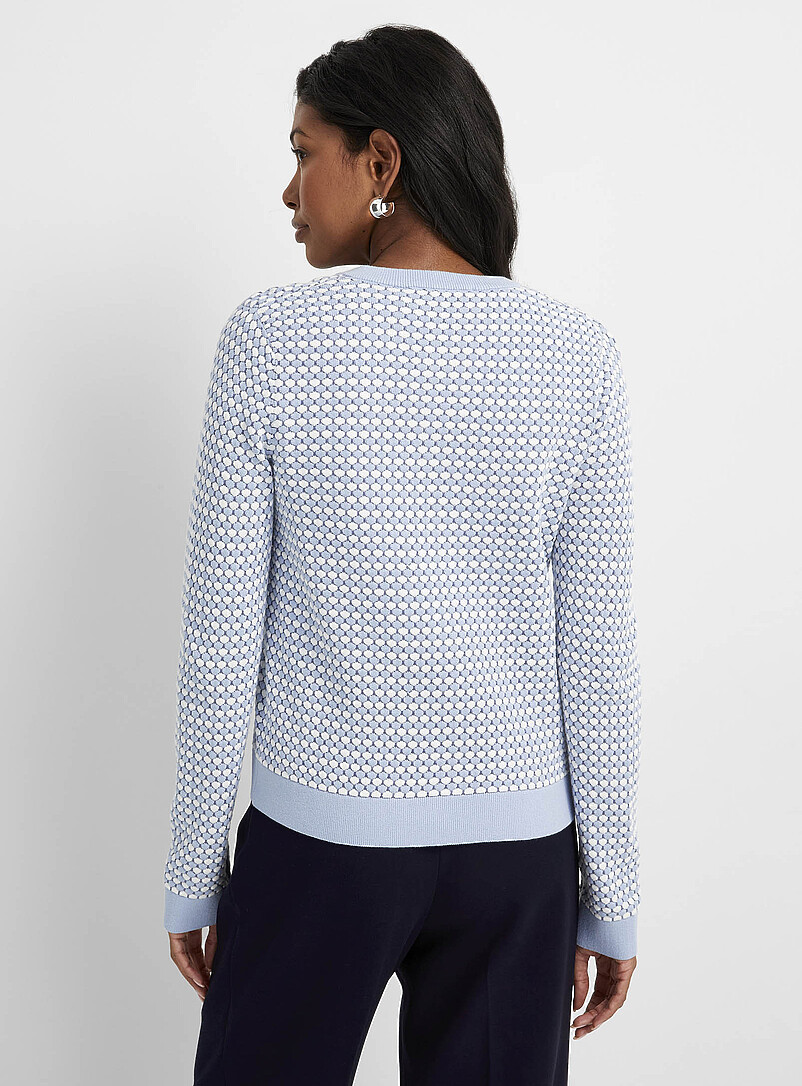 Contemporaine Patterned Blue Scale texture fine-knit cardigan for women